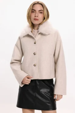 Mujer Vila Chaquetas|Abrigos>Abrigo de paño con cuello de pelo sintético