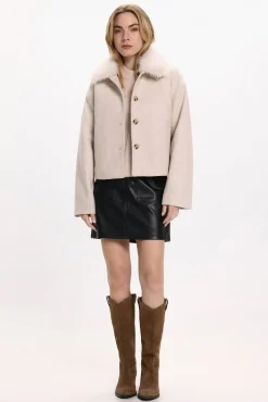 Mujer Vila Chaquetas|Abrigos>Abrigo de paño con cuello de pelo sintético