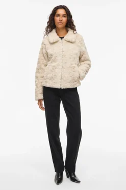Mujer Vila Chaquetas|Abrigos>Abrigo efecto pelo con cremallera