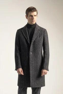 Hombre PuroEGO Abrigos>Abrigo espiga gris