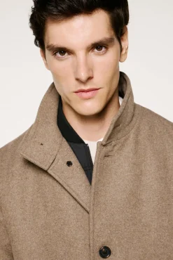 Hombre Selected Abrigos>Abrigo lana cuello chimenea