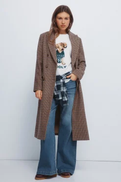 Mujer Springfield Abrigos>Abrigo largo cuadros doble abotonadura