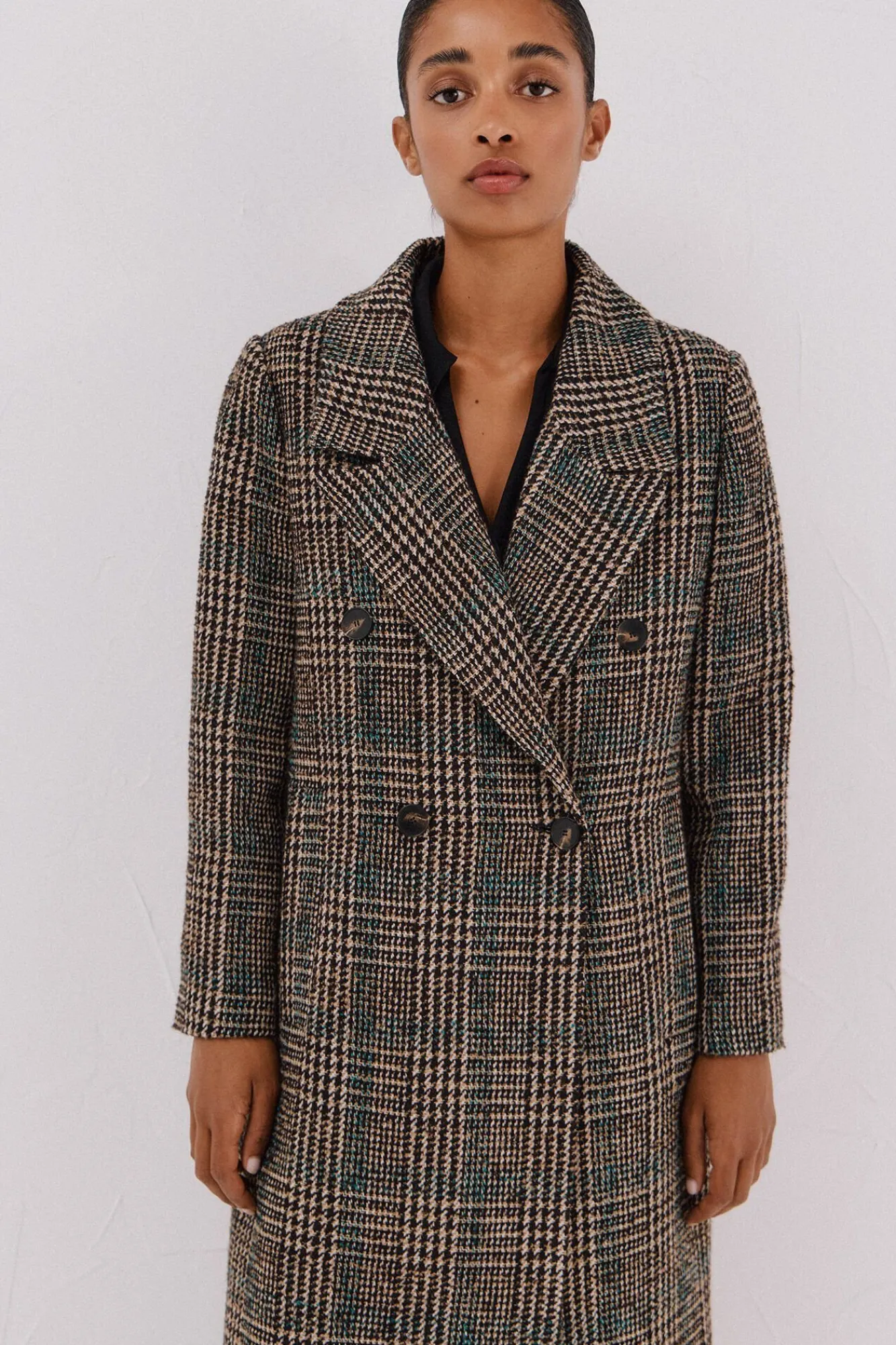Mujer Cortefiel Abrigos>Abrigo largo tejido cuadros