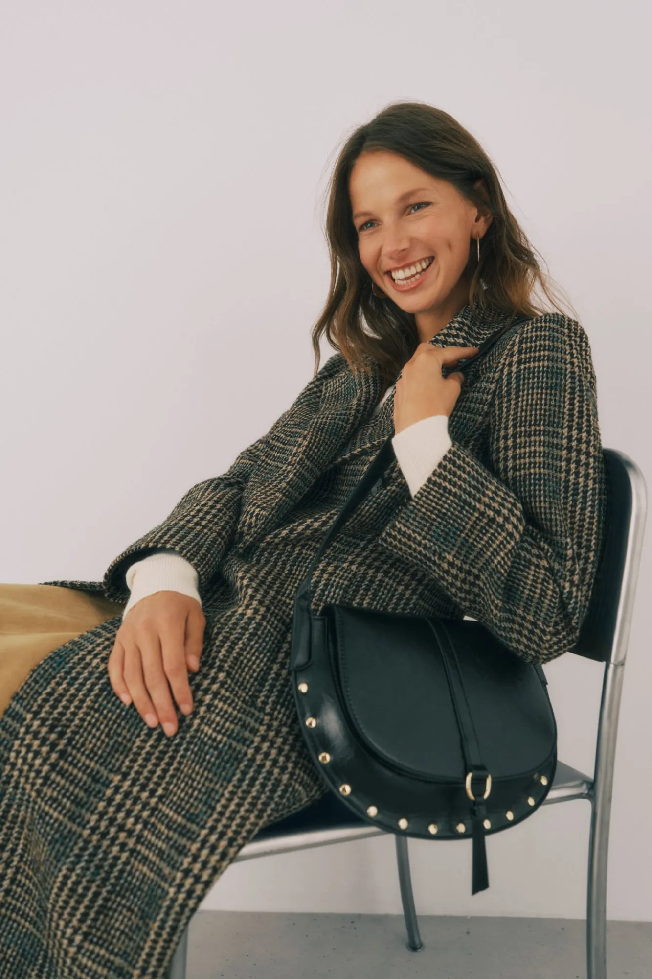 Mujer Cortefiel Abrigos>Abrigo largo tejido cuadros