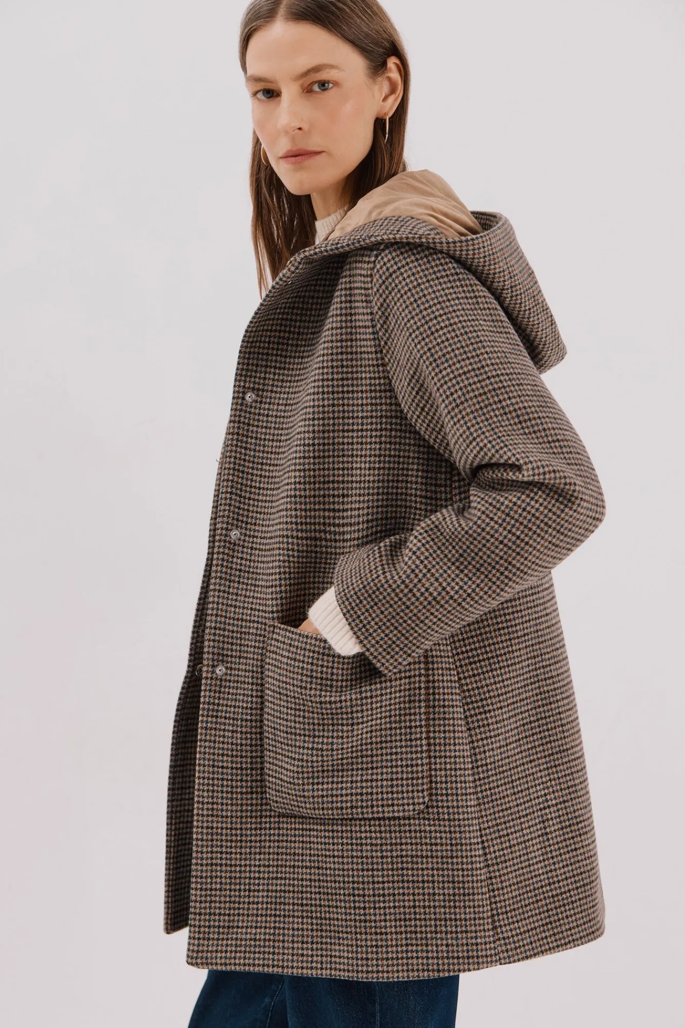 Mujer Cortefiel Abrigos>Abrigo paño capucha