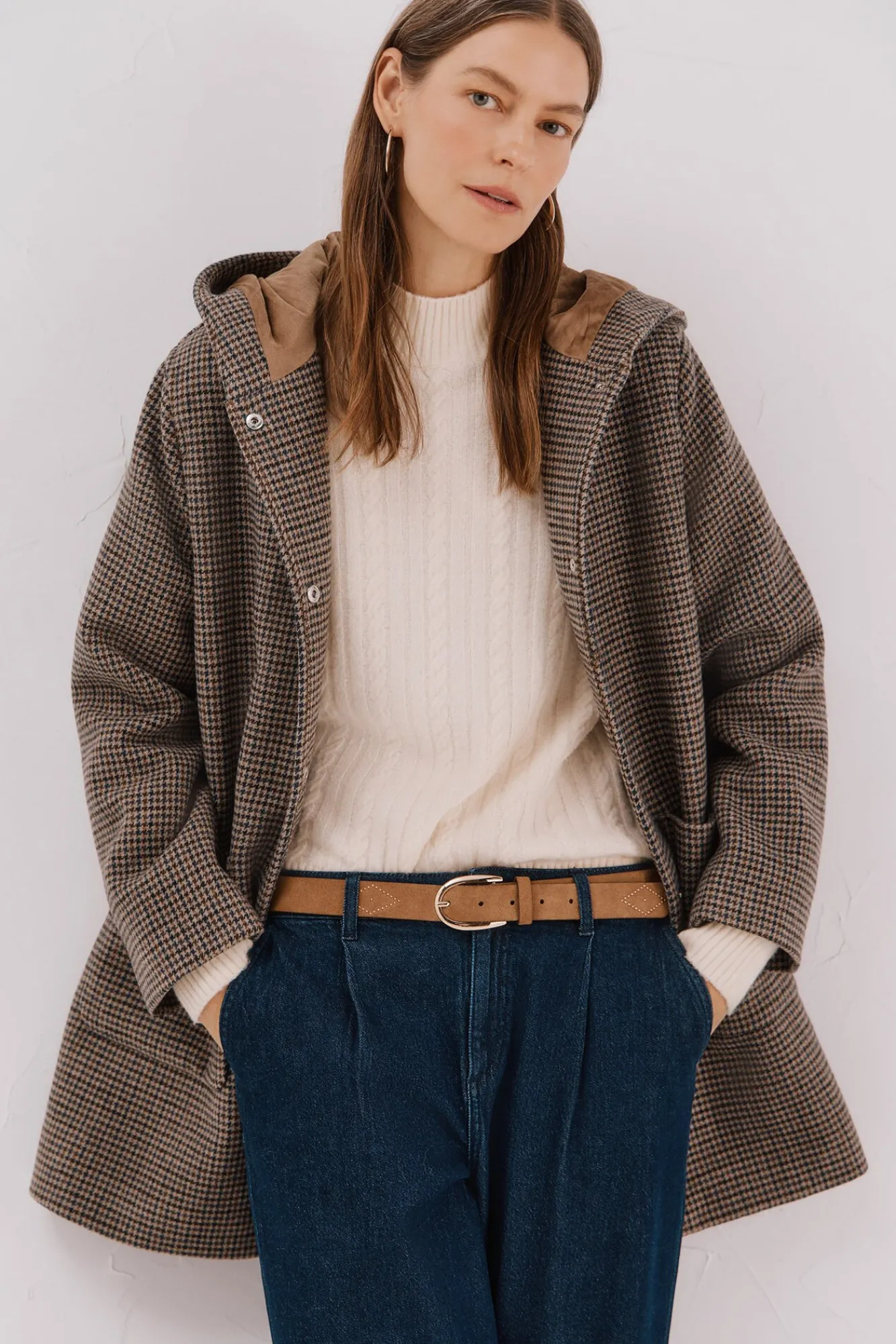 Mujer Cortefiel Abrigos>Abrigo paño capucha