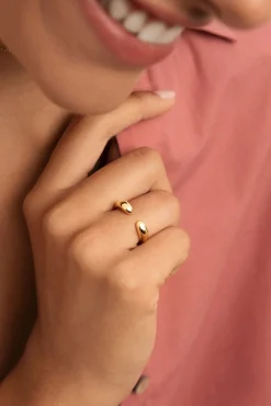 Mujer Singularu Joyería Y Bisutería>Anillo Doble Gota Acero Baño Oro