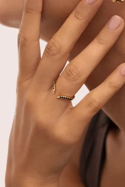 Mujer Singularu Joyería Y Bisutería>Anillo Peak Scarlett Black Plata Baño Oro