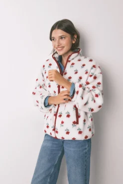 Mujer Women'secret Batas>Bata corta tejido borreguito blanco flores