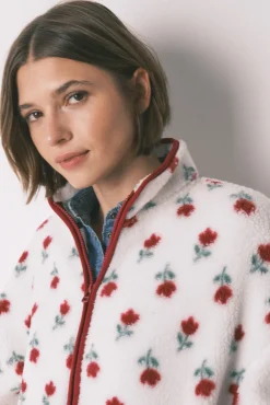 Mujer Women'secret Batas>Bata corta tejido borreguito blanco flores