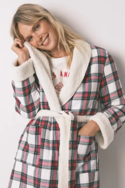 Mujer Women'secret Batas>Bata cuadros franela y borreguito