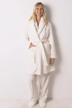 Mujer Women'secret Batas>Bata midi polar aterciopelado blanco