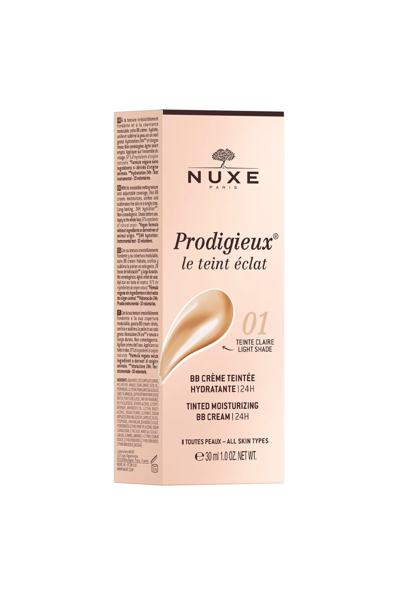 Nuxe Cosmética Facial|Maquillaje>BB Cream Hidratante con Color 24H, Prodigieux® le teint éclat 30ml - Tono claro