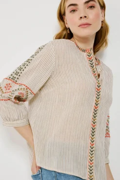 Mujer Vila Blusas>Blusa de algodón con bordados étnicos