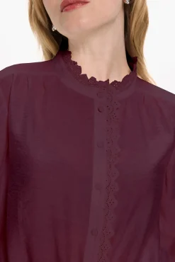 Mujer Vila Blusas>Blusa de manga larga con bordado inglés