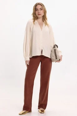 Mujer Vila Blusas>Blusa de manga larga con cuello mao