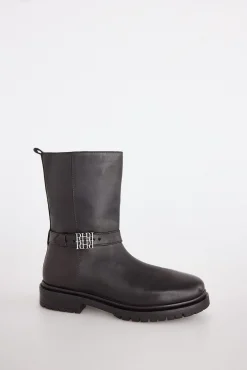 Mujer Pedro del Hierro Tacones|Calzado Piel>Botin plano de piel con hebilla de logo