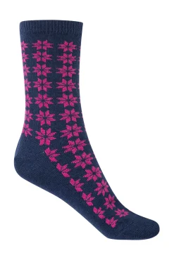 Mujer Punto Blanco Calcetines>Calcetines midi Cachemira-lana de flor de nieve