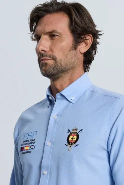 Hombre Valecuatro Camisas>Camisa bordada España celeste