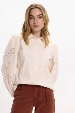 Mujer Vila Blusas>Camisa con calados de algodón orgánico