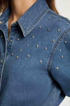 Mujer Morgan Blusas>Camisa corta con cabujones