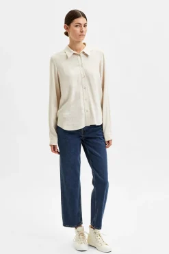 Mujer Selected Blusas>Camisa de manga larga de lino Regular Fit