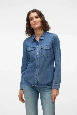 Mujer Vero Moda Blusas>Camisa denim con bolsillos en el pecho