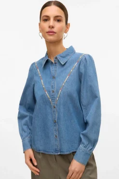 Mujer Vero Moda Blusas>Camisa denim con detalle bordado
