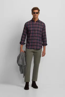 Hombre Silbon Camisas>Camisa sport cuadro tartan bicolor