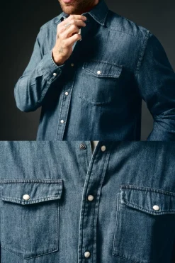 Hombre OOTO Camisas>Camisa vaquera con bolsillos