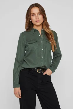 Mujer Vila Blusas>Camisa vaquera manga larga