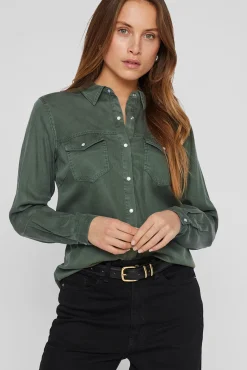 Mujer Vila Blusas>Camisa vaquera manga larga