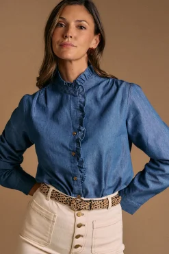 Mujer Polín Et Moi Blusas>Camisa volantes denim Javiera