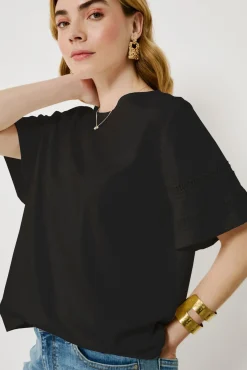 Mujer Vila Camisetas>Camiseta algodón orgánico con calados