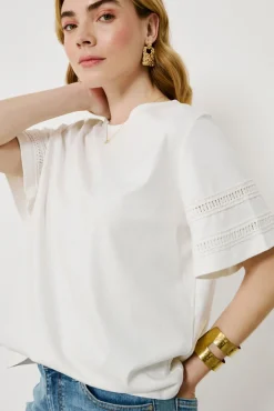 Mujer Vila Camisetas>Camiseta algodón orgánico con calados