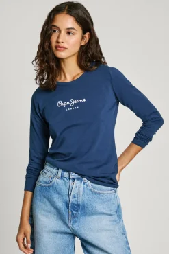 Mujer Pepe Jeans Camisetas>Camiseta básica manga larga logo frontal