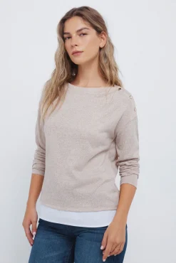 Mujer Springfield Camisetas>Camiseta combinada hombro botones