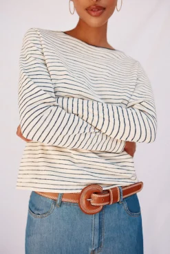 Mujer Cortefiel Camisetas>Camiseta cuello barco rayas