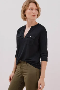 Mujer Cortefiel Camisetas>Camiseta cuello mao efecto lino