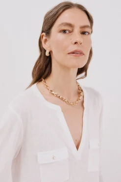 Mujer Cortefiel Camisetas>Camiseta cuello mao efecto lino