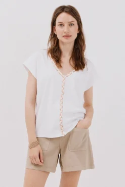 Mujer Cortefiel Camisetas>Camiseta cuello pico trenza