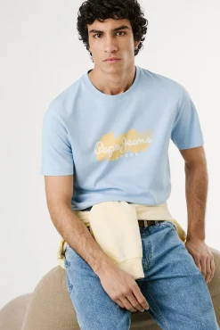 Hombre Pepe Jeans Camisetas>Camiseta de manga corta con logo y estampado frontal.