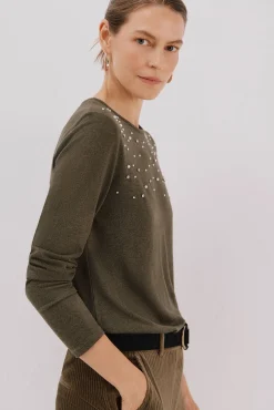 Mujer Cortefiel Camisetas>Camiseta detalle perlas y strass