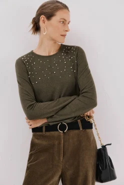 Mujer Cortefiel Camisetas>Camiseta detalle perlas y strass