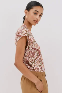 Mujer Cortefiel Camisetas>Camiseta estamapda escote pico fruncido