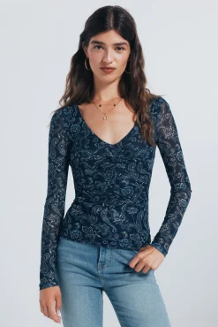 Mujer Springfield Camisetas>Camiseta gasa escote frunces estampada