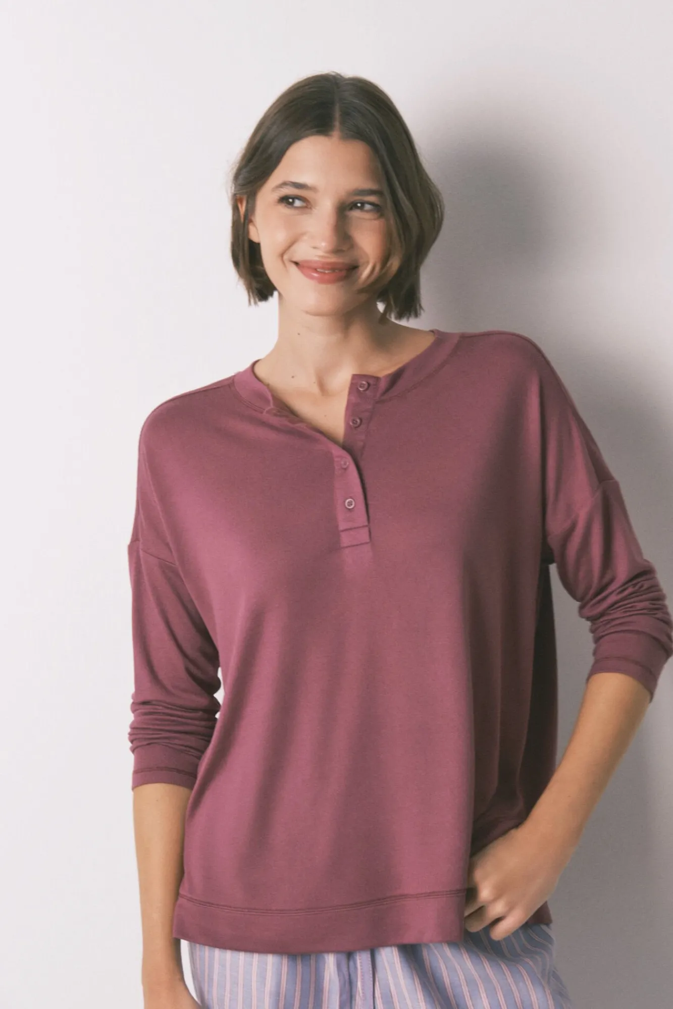 Mujer Women'secret Camisetas>Camiseta holgada manga larga granate