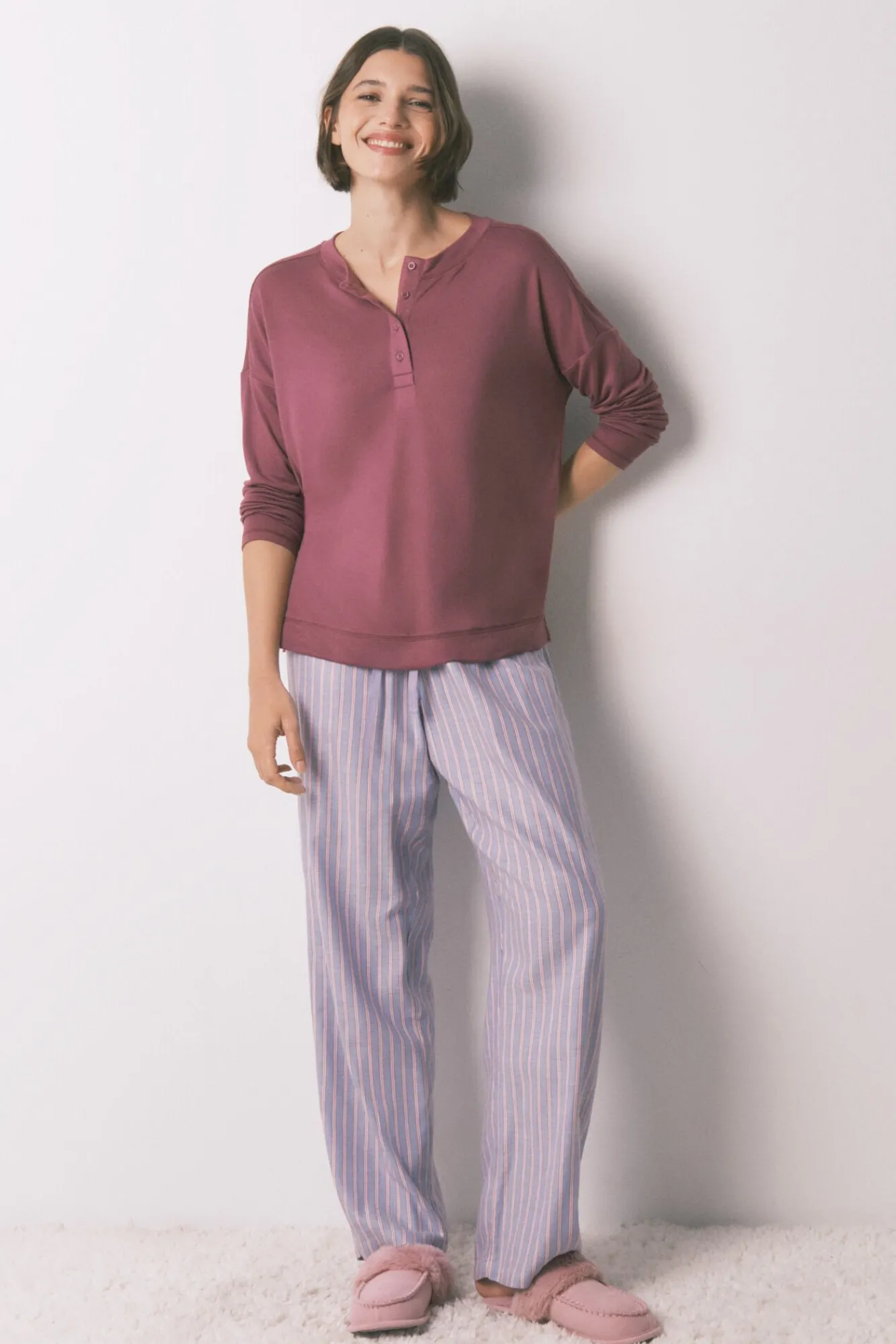 Mujer Women'secret Camisetas>Camiseta holgada manga larga granate