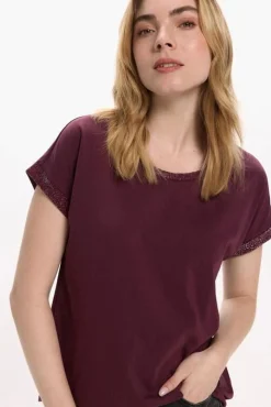 Mujer Vila Camisetas>Camiseta manga corta con glitter de algodón orgánico