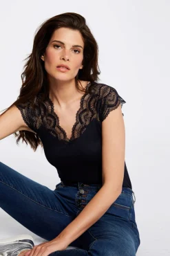 Mujer Morgan Camisetas>Camiseta manga corta con encaje